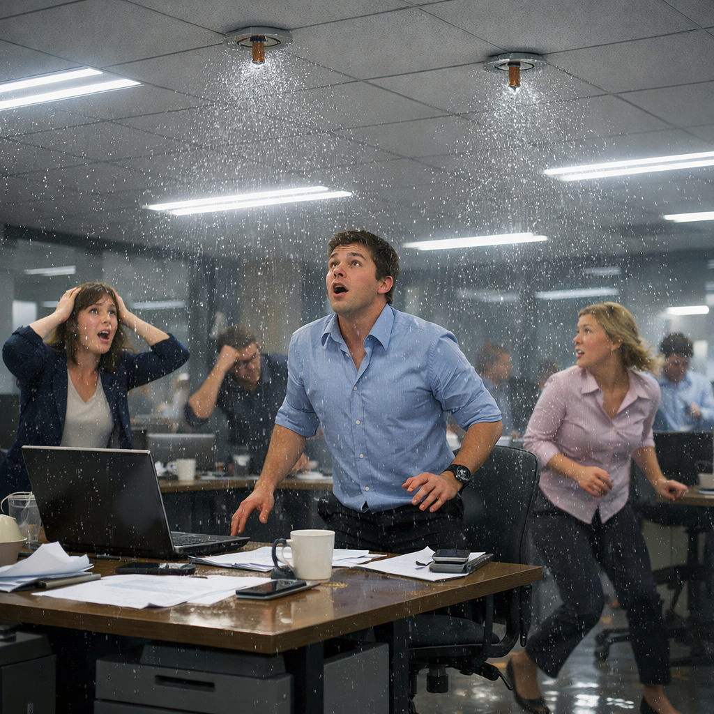 Office Chaos with Sprinkler Spray-1